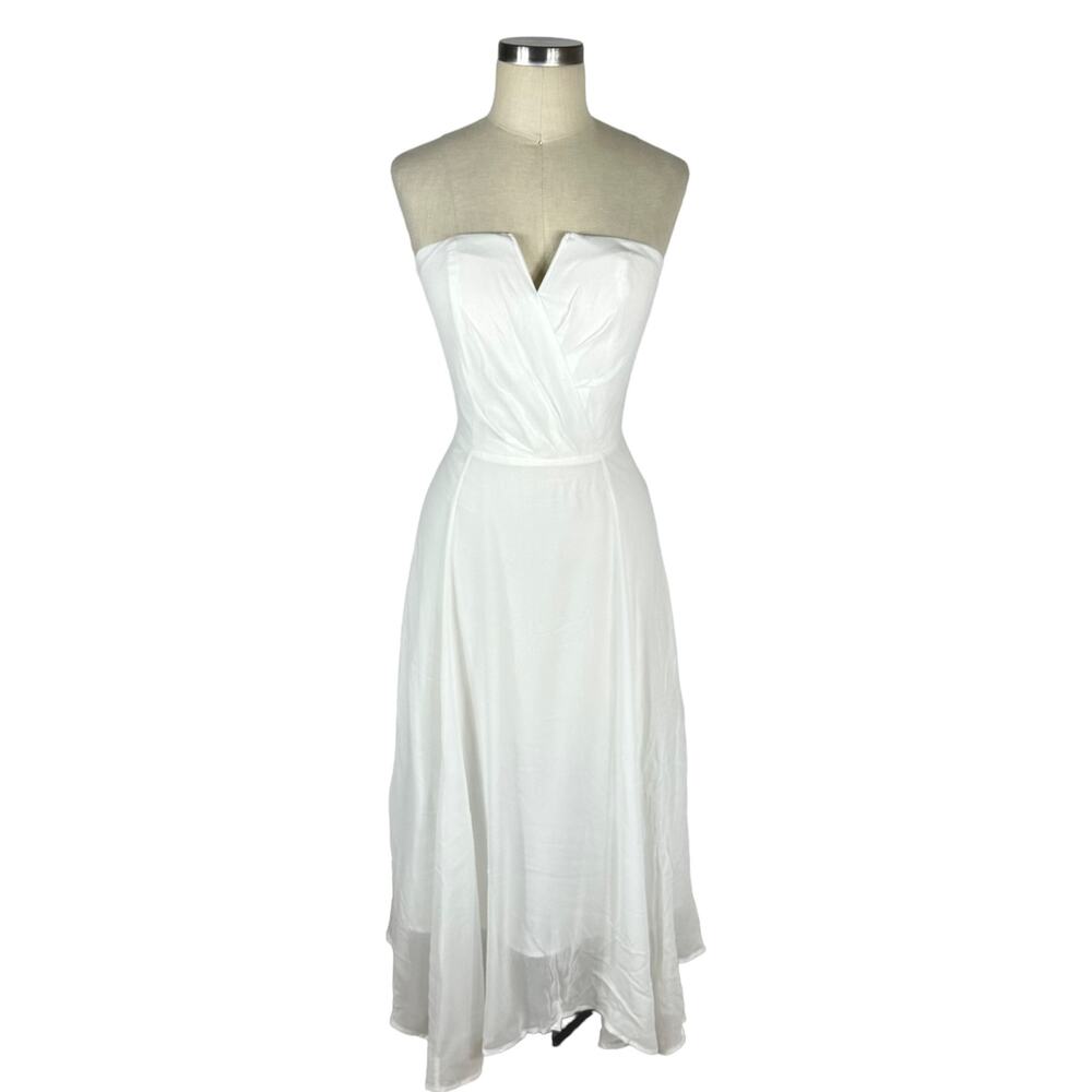 YUMI KIM White‎ Chiffon Strapless Midi Dress V-Neck Women's Small Bridal NWOT